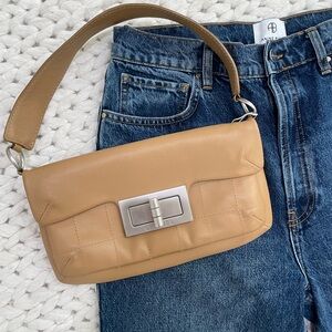 CHANEL Beige Leather Shoulder Bag with Silver Hardware